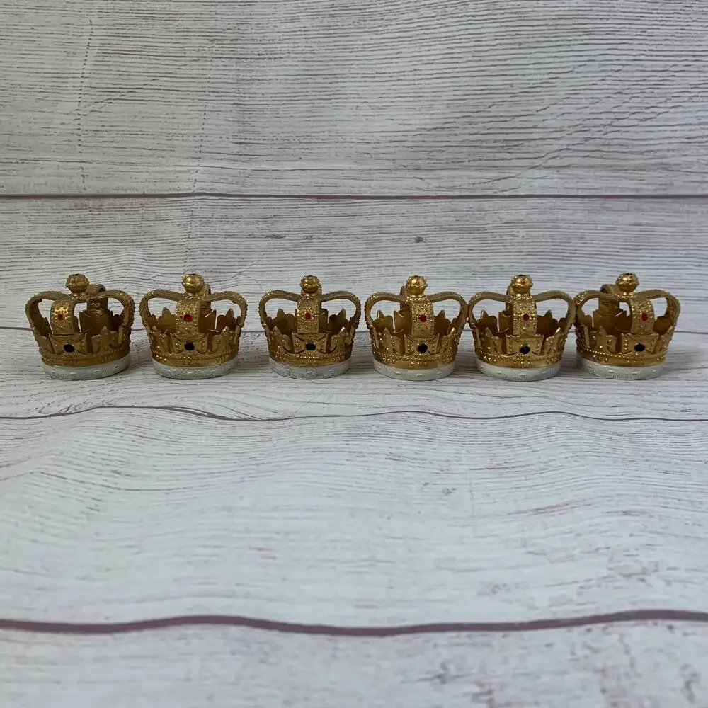 Vintage Wilton Gold King Crown Cake Toppers Set of 6 Cupcake Candle Holders